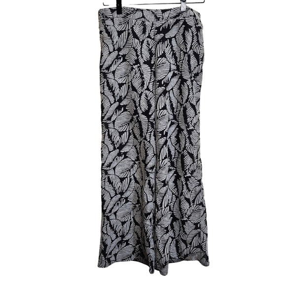 Elevenses Wide Leg Palazzo Pants Black White Leaf Print Boho Bohemian Medium - Picture 1 of 15